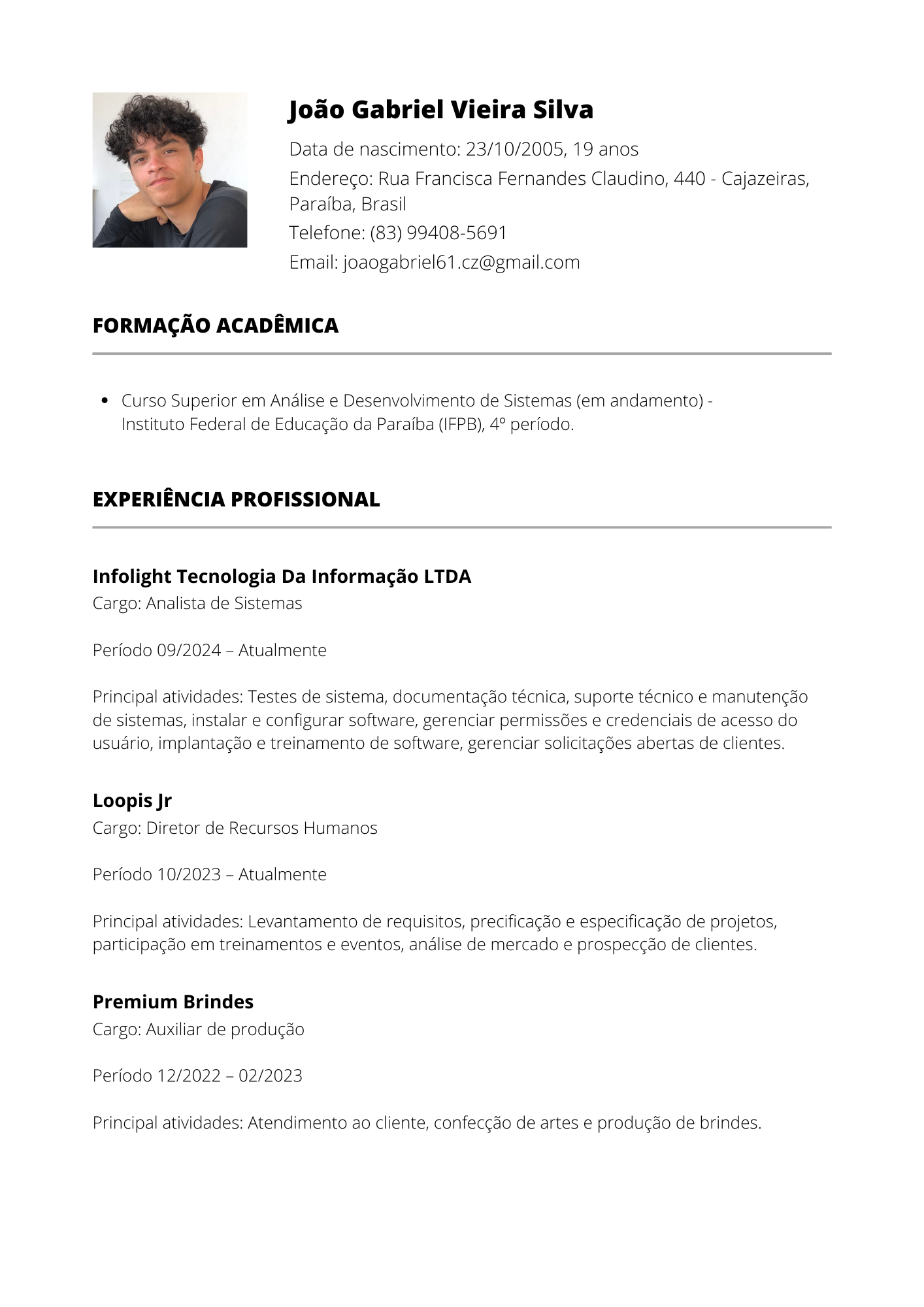 Página do Currículo